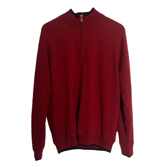 Brooks Brothers Mens Sweater 1/4‎ Zip Merino Wool Blend Lined Red Prosport - Picture 1 of 9
